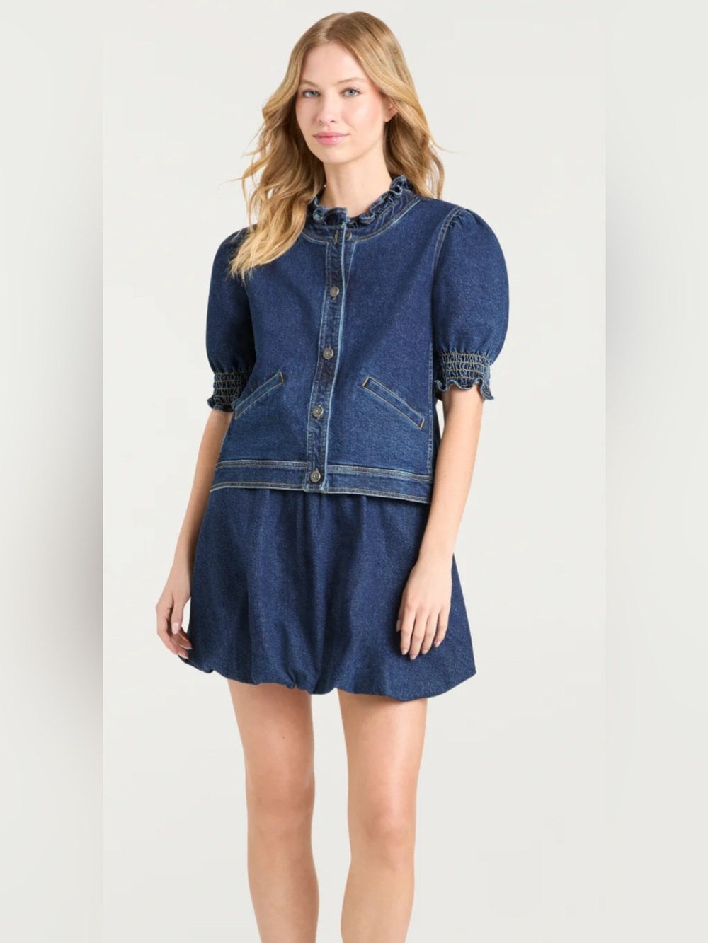 cinq a sept Dark Blue Denim Drawstring Skirt